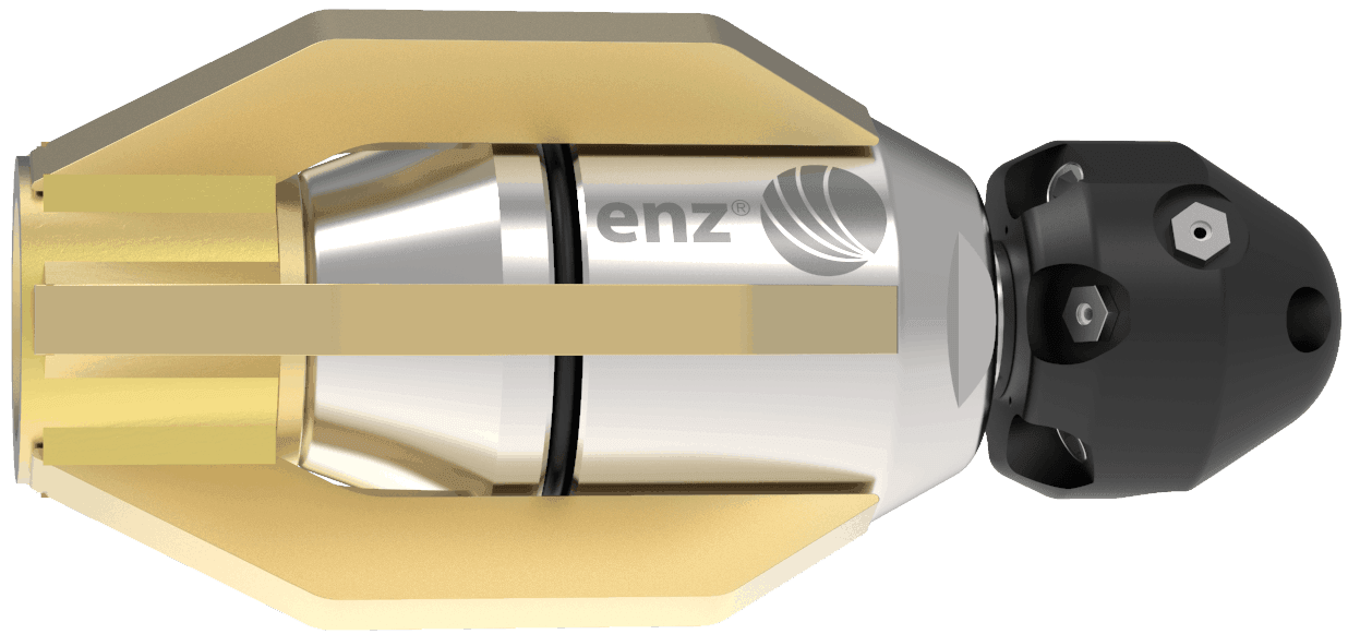 Close-up view of a ENZ Sewer Jetter Nozzle.