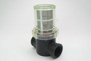 Pneumatic component with a clear cylindrical section on a white background