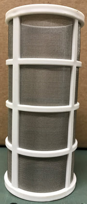 Air filter with white frame and gray pleated media on a green surface.