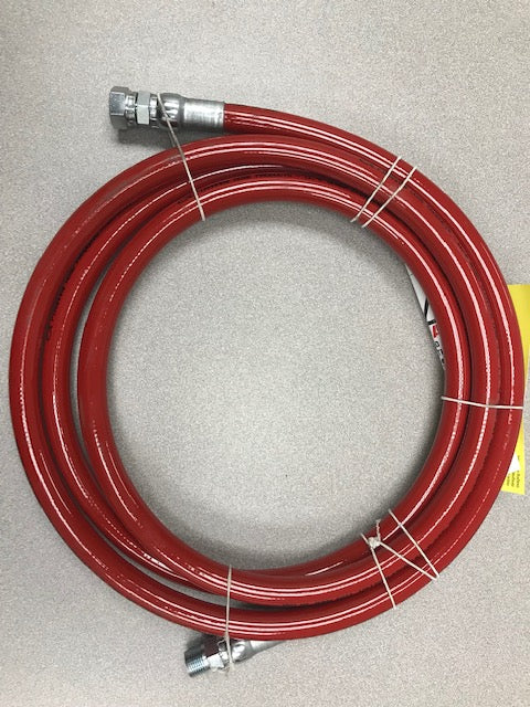 Red hose with silver connectors.